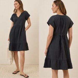 PACT Coastal Double Gauze Breezy Short Sleeve Tiered Cotton Dress